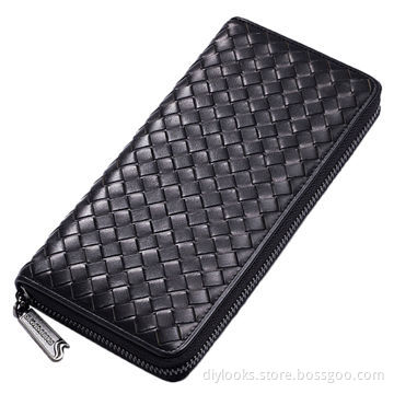 SAMMONS High-end Woven Pattern Long Wallet for Men (Black)